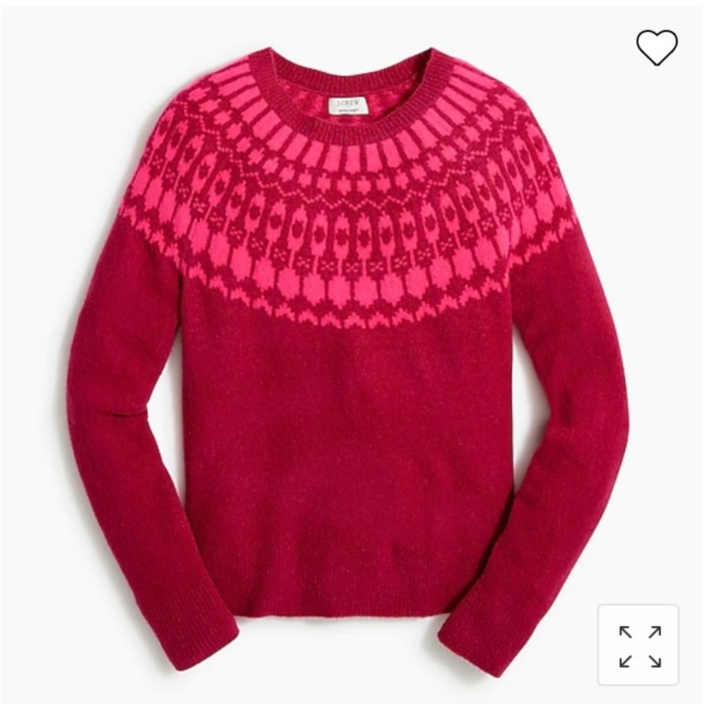NWT J. Crew Pink Fair Isle Crewneck Sweater in Extra-Soft Yarn